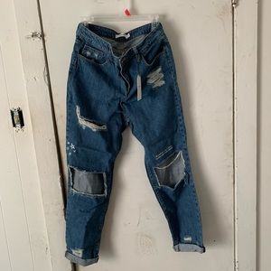 Distressed high waisted girlfriend jeans